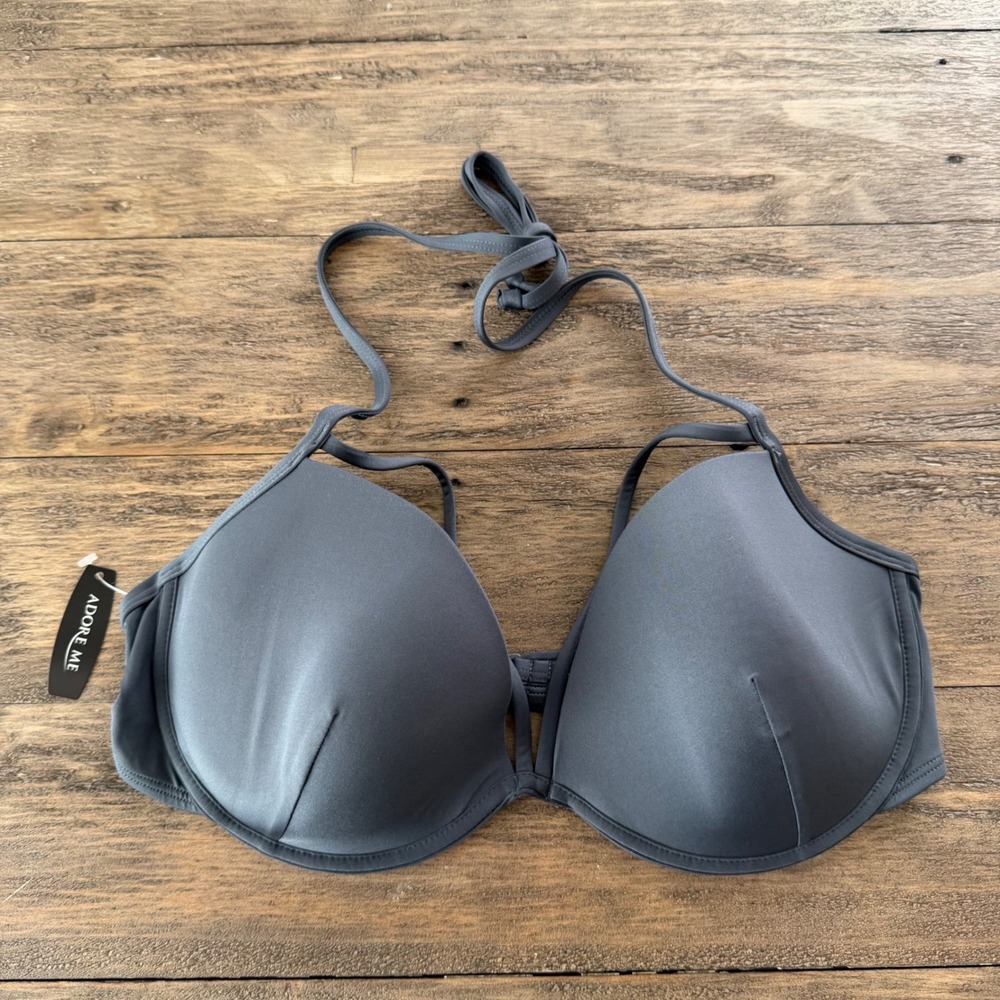 New Adore Me Graphite Gray Underwire Halter Bikini‎ Top 38D NWT Swimsuit